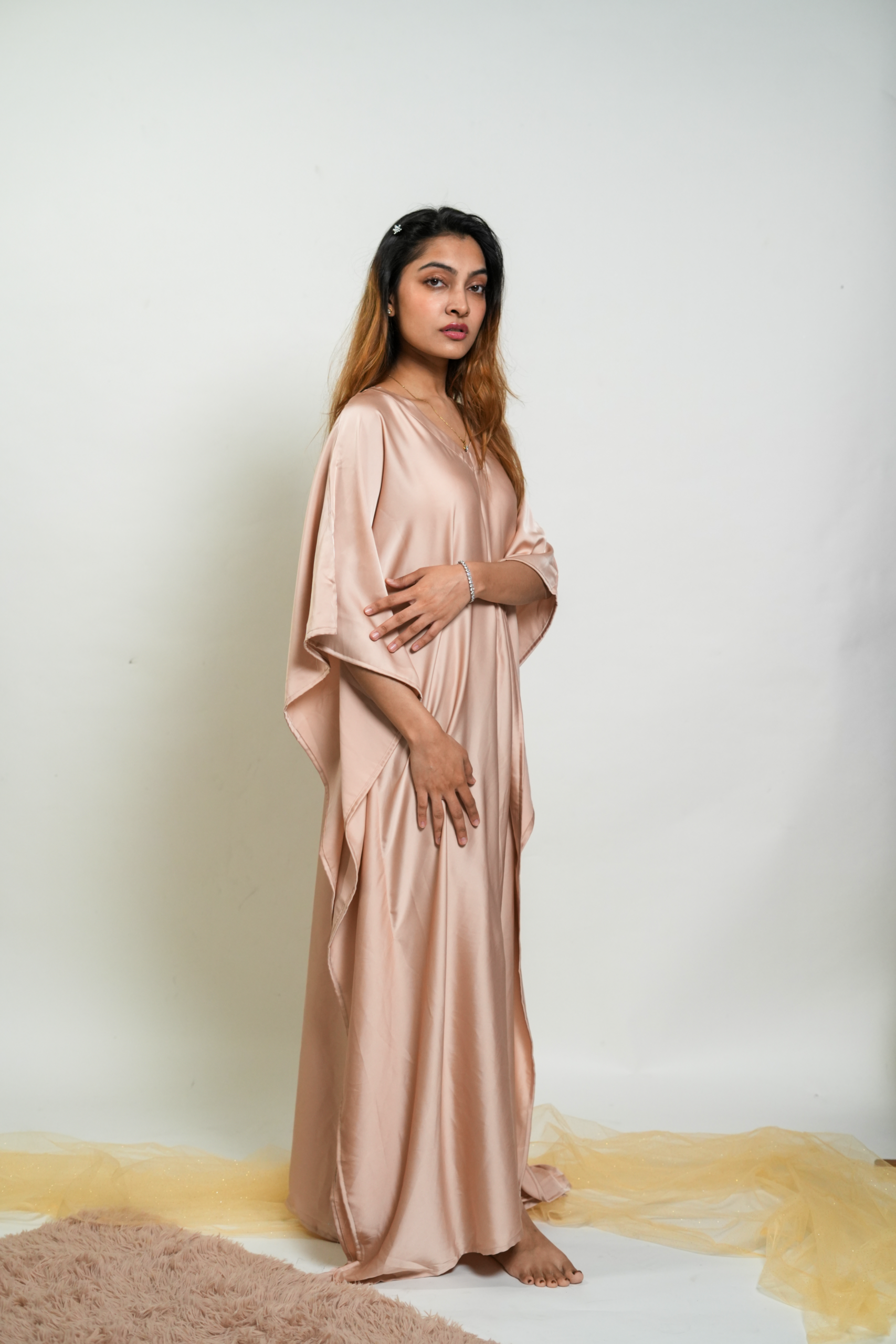 Champagne Premium Solid Silk Kaftan