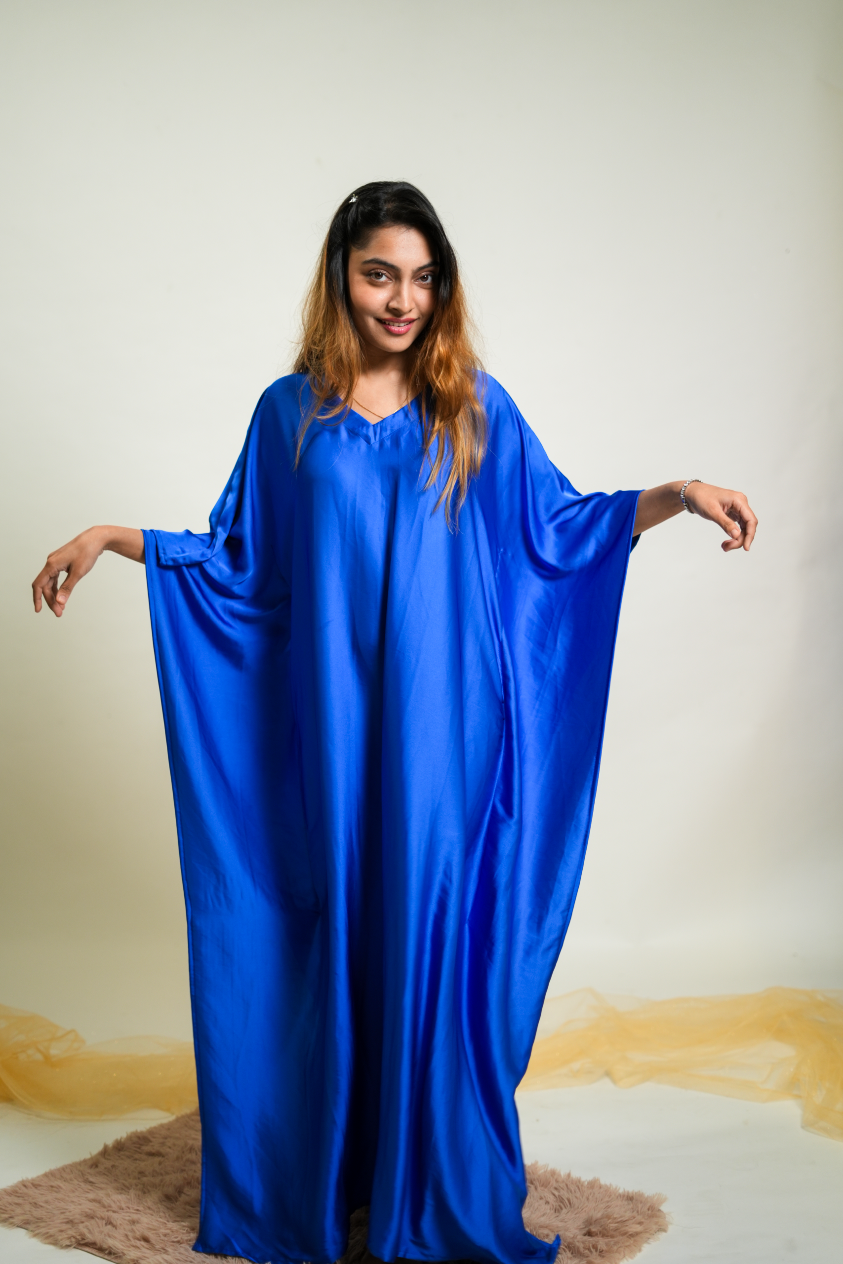 Royal Blue Premium Solid Silk Kaftan - Image 3