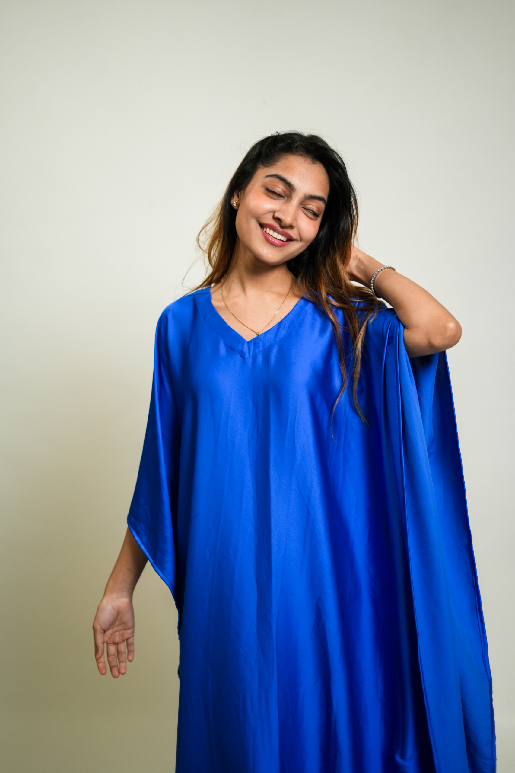 Royal Blue Premium Solid Silk Kaftan - Image 4