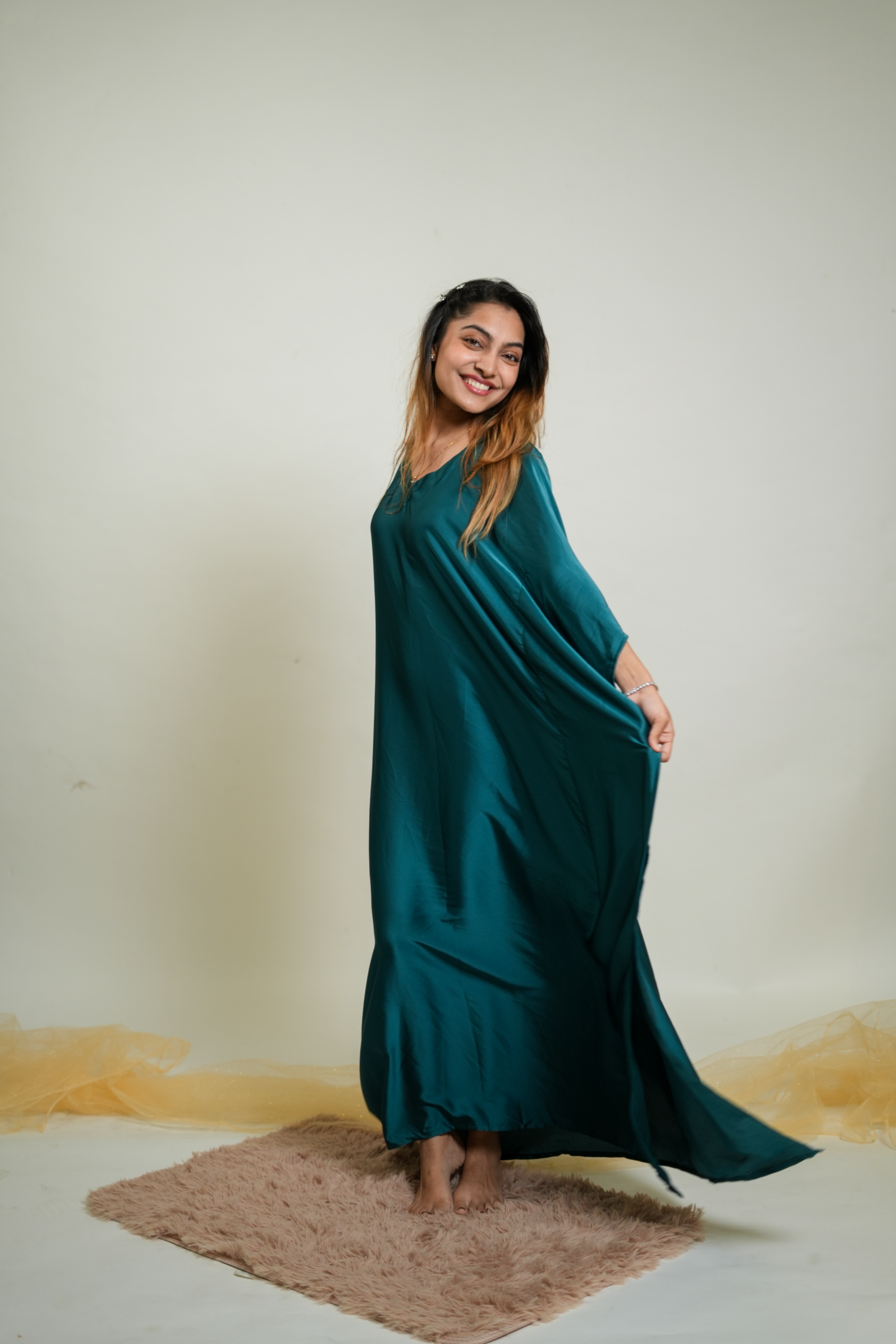 Emerald Green Premium Solid Silk Kaftan