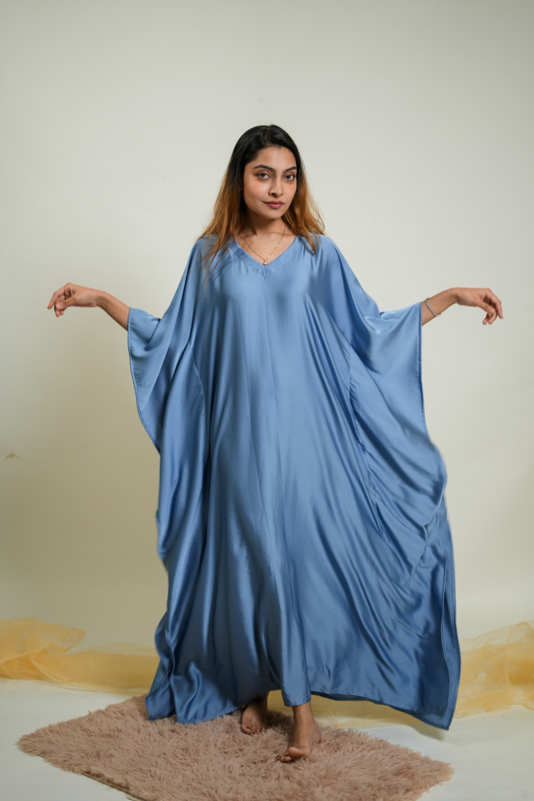 Steel Blue Premium Solid Silk Kaftan - Image 3