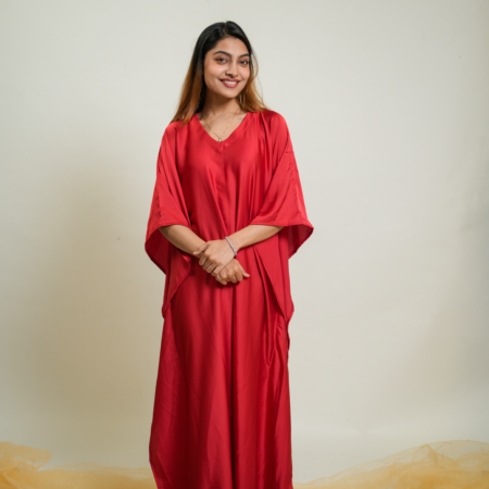 Crimson Red Premium Solid Silk Kaftan